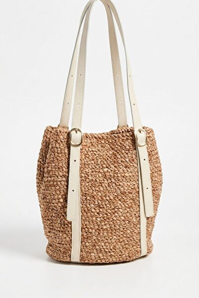 I Love Shoes Γυναικεία τσάντα Coralia Beige από γνήσιο δέρμα και γιούτα