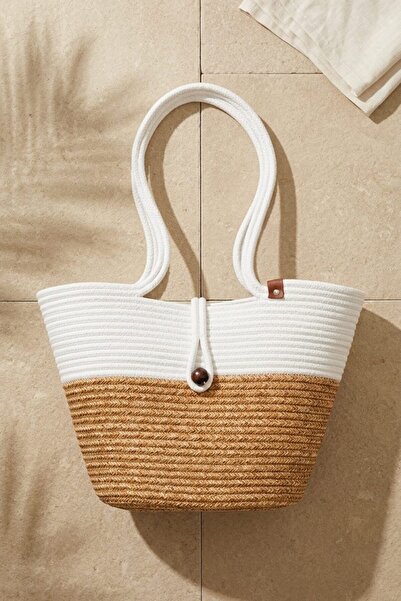 I Love Shoes Astoria White Jute Women's Beach Bag
