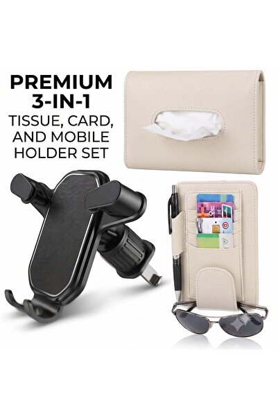 ZeeSquare 3-in-1 Car Tissue Box Holder Set with Universal Air Vent Phone Hold...