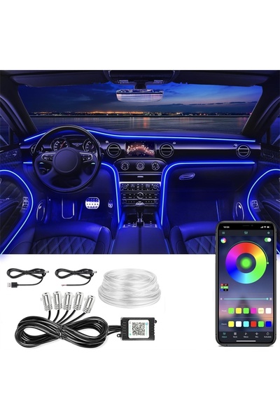 Led أضواء داخلية للسيارة مع شرائط إضاءة RGB من الألياف البصرية، طقم إضاءة نيو...