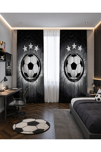 HOMESSA Siyah Beyaz Taraftar Futbol Toplu Çocuk Odası Çift Kanatlı Fon Perde