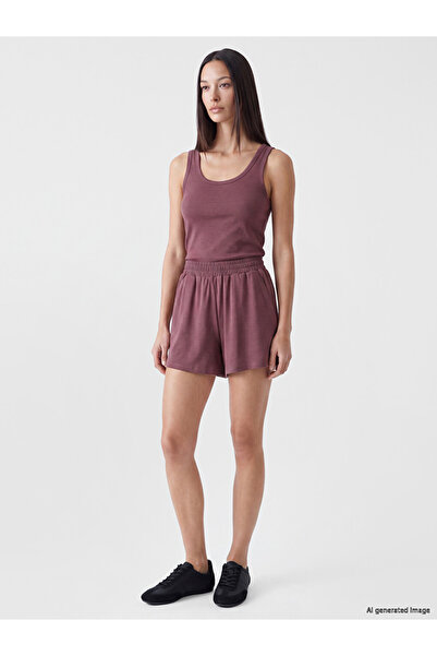 LC Waikiki Burgundy Women's Shorts with Elastic Waist