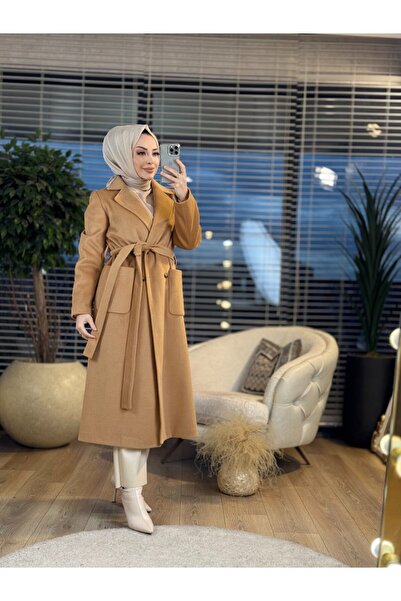 Asil 2465 Cashmere Front Pocket Four Button Coat Camel
