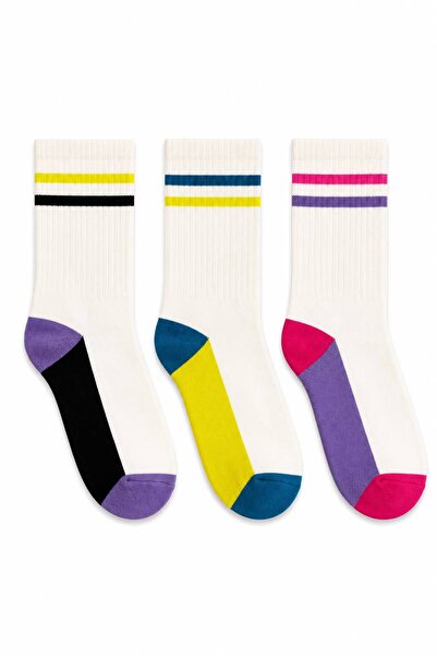 Jartoe Blocked Retro Socks Cotton Women's 3-Piece Socket Socks Ecru Daily Soc...