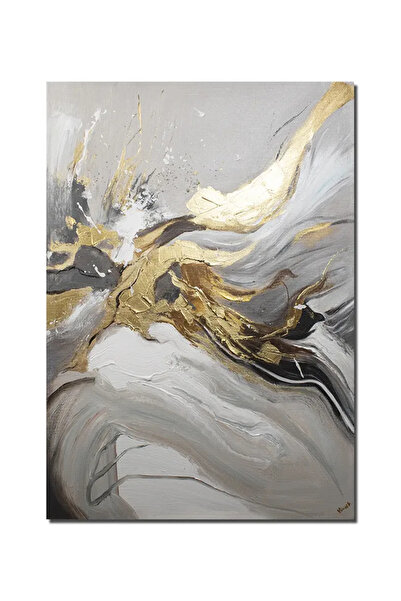 artnova Tablou abstract cu auriu pictat manual, Fantezie 2, 70x50cm ulei pe p...