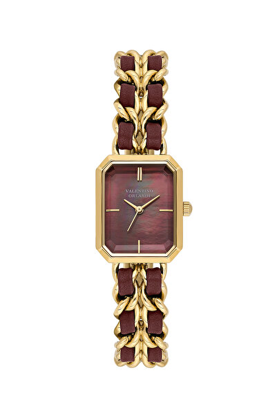 Valentino Orlandi Dark Red and Gold Steel Leather Watch for Women VO.4.10007-6