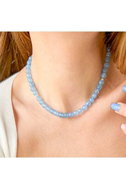 Other Blue Jade Beaded Necklace for Women – Natural Gemstone Choker Necklace ...