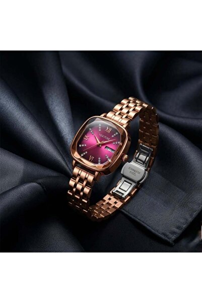 QUARTZ Nektom Stylish Diamond Cut Dial With Date Function Women's Watch