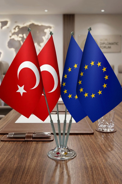 Günışığı Atölyesi Avrupa Birliği Bayrağı Türk Bayrağı Masaüstü Dörtlü Krom Di...