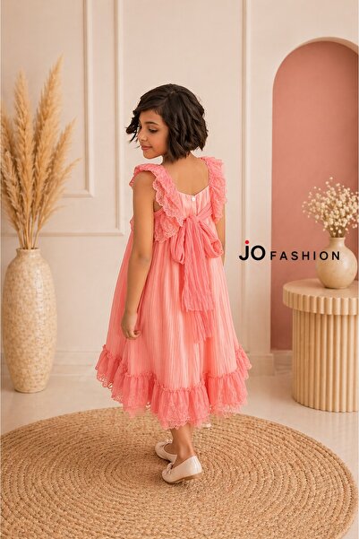 JO FASHION Girls' Pink Tulle and Lace Dress