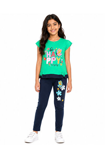 Generic Girls' Set Green T-Shirt and Navy Leggings with Butterfly and Flower ...