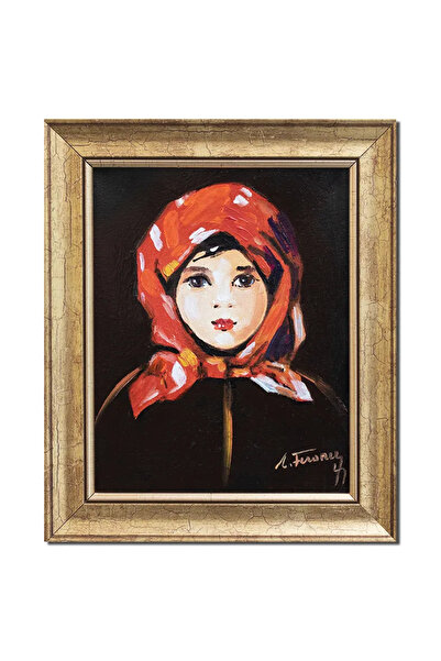 artnova Известна ръчно рисувана рамкирана картина, Малко момиченце с червена ...