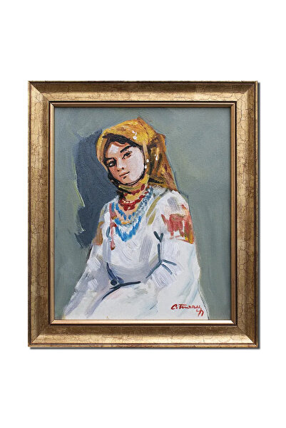 artnova Tablou celebu inramat pictat manual, Portret de tarancuta, 35x30cm ul...