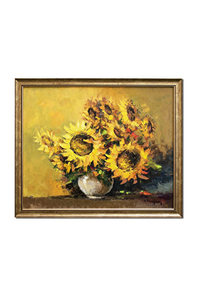 artnova Рамкирана ръчно рисувана картина с импасто техника със слънчогледи, Щ...