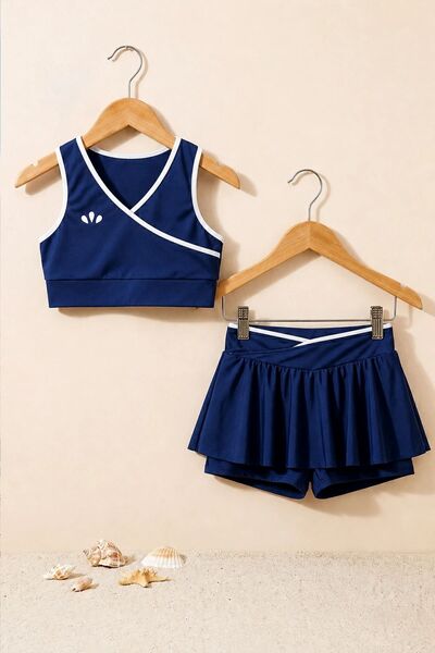 ZUZUNGA Girl's Sporty Navy Blue Color Crop - Shorts Skirt Bottom Top - Set