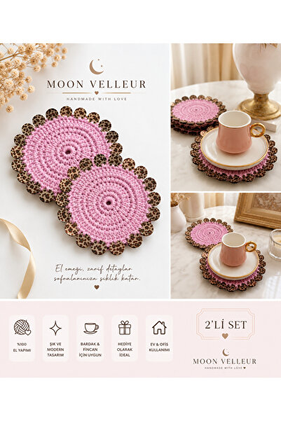 Moon velleur El Örgüsü Leopar Pullu Bardak Altlığı 2’li Supla & Kahve Altlığı...