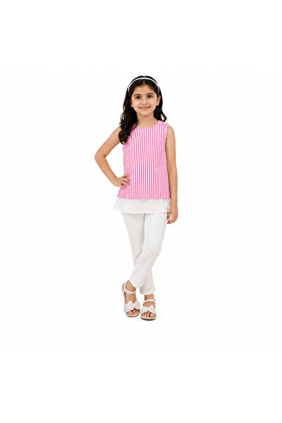 Generic Girls' Striped Sleeveless Blouse, Pink and White Color