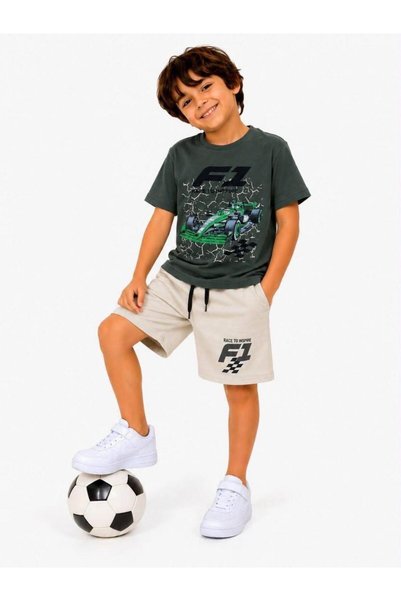 WİKİBOOM F1 Formula 1 Car Printed Shorts and Top Summer Boys' Set