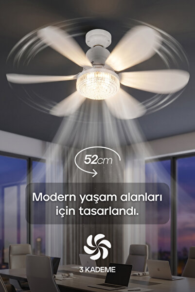 Feny F82 Tavan Vantilatörü Kristal LED Aydınlatmalı Kumandalı Sessiz 6 Kanatlı 3 Kademe Hız Tavan Fanı
