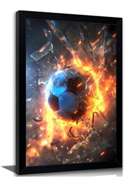 HOME MODE 20x30 cm Black Floating Frame Wall Art | Fire Soccer Ball Breaking ...