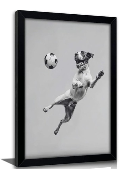 HOME MODE 20x30 cm Black Floating Frame Wall Art | Soccer Dog Jumping for Foo...