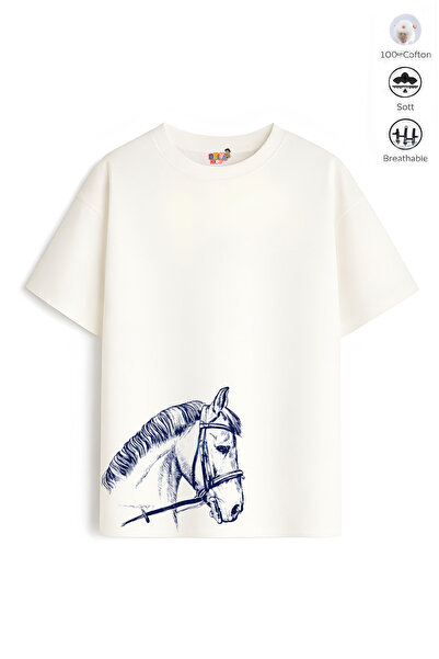 Belya Kids Wear Boy's Oversize Fit Belya Kids Horse Design B16 Cotton T-Shirt
