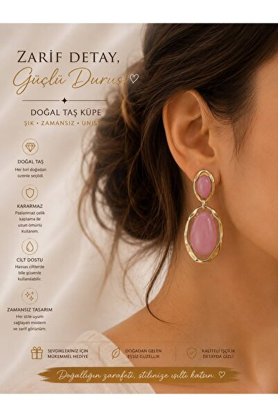 LUXURY JEWELRY LUNAVERA SALLANTILI LİLA TAŞ DETAYLI ÇELİK PASLANMAZ KADIN KÜPE