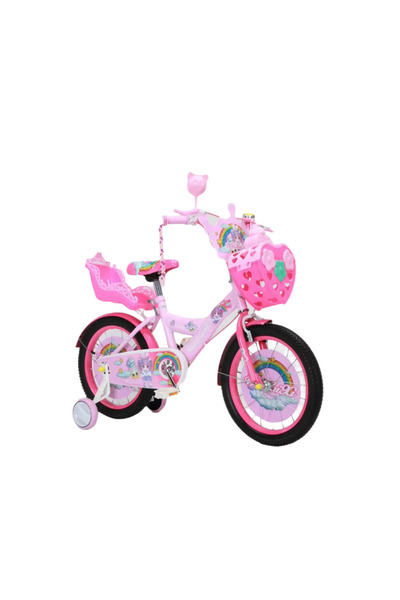 JHT Bicicletă pentru fete cu pedale, 3-5 ani, 12 inch, roți ajutătoare, coș, ...