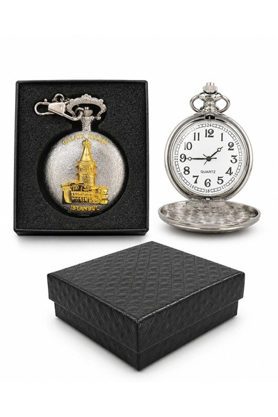 Epilons Special Boxed Silver Galata Tower Chain Clock Alk5367