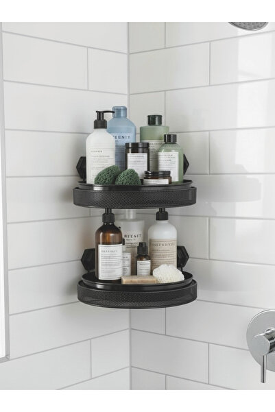 EVSTYLE Metal 360 Rotating Bathroom Corner Rack & Organizer - Black