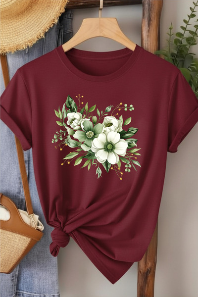 l'eivor Green Floral Printed Women's Cotton T-Shirt