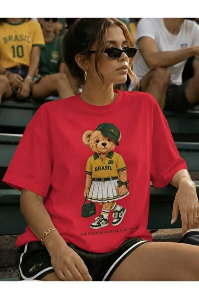 New Shine Brazil Teddy Bear Printed Oversize Cotton T-Shirt