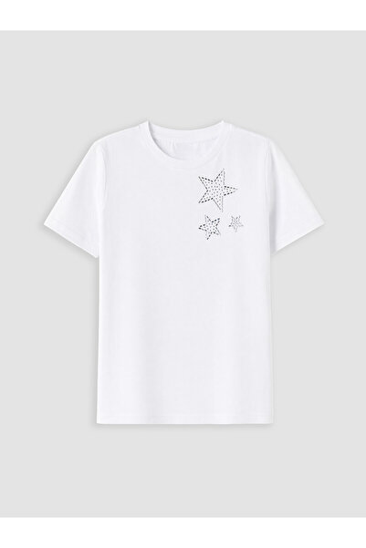 LC Waikiki Original Oval Collar Star Printed Girls' T-Shirt