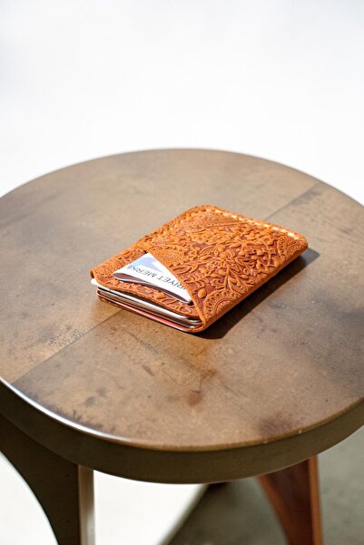 MAT Deri Genuine Leather Card Holder with Shawl Pattern, Slim, Small Card Hol...