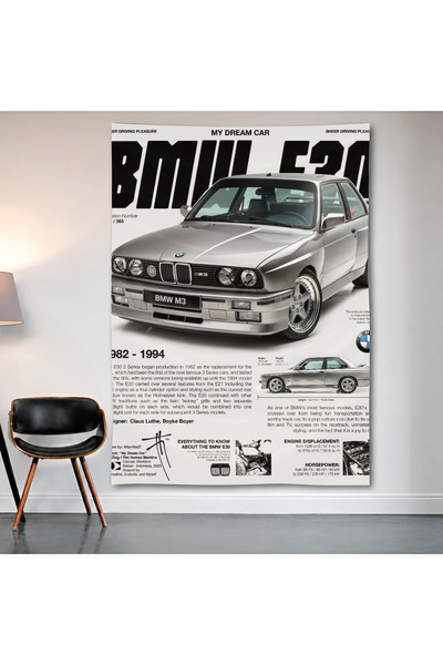 Geek Cultcha Bmw E30 Blueprint Wall Covering Wall Tapestry First Quality Sati...