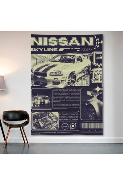 Geek Cultcha Nissan Skyline Gt-R R34 Wall Covering Wall Tapestry First Qualit...