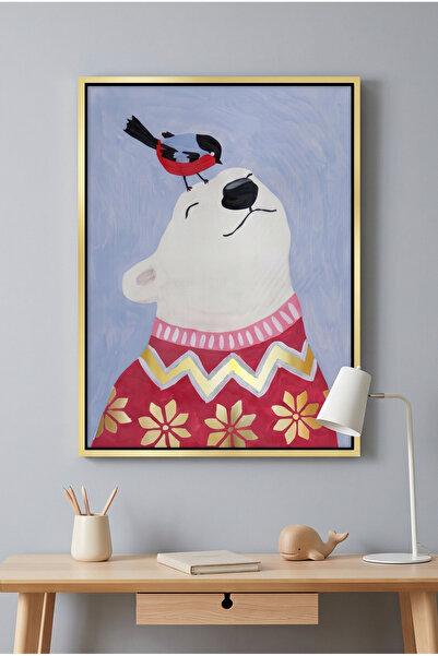 Jasmine Art Polar Bear Kids Wall Art | Portrait Framed Canvas Print with Gold...