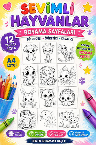 Organik Yolda Cute Animals Coloring Pages 12 Sheets A4 Size |   Children's Pa...