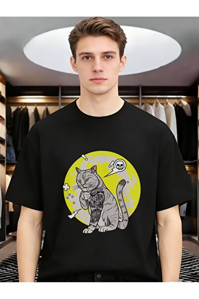 Ekim11 Tattoo Cat Retro Cool Spring Summer Comfort Men Tees Funny Unique Roun...