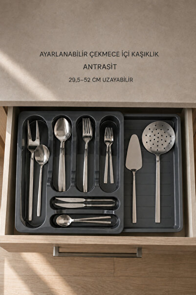 Evi Ev Gereçleri Ayarlanabilir Çekmece İçi Kaşıklık Uzayabilir Mutfak Çatal K...