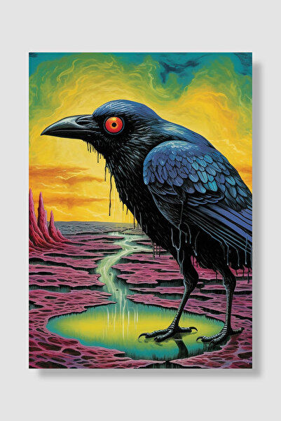 Luna Marissa Plakat s vranom, nadrealna crna ptica sa crvenim očima, fantasti...