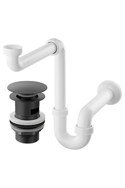 Granitan Sifon Lavoar Economie Spatiu Alb, Set Complet cu Dop Click Clack Neg...