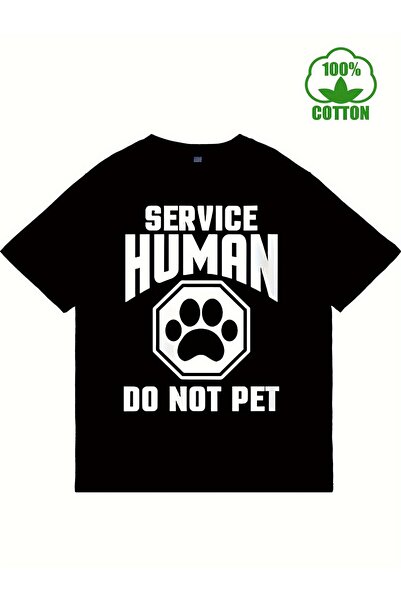 12 HERTZ تي شيرت قطني أسود للرجال بطباعة 'Service Human Do Not Pet'، وزن 180 ...