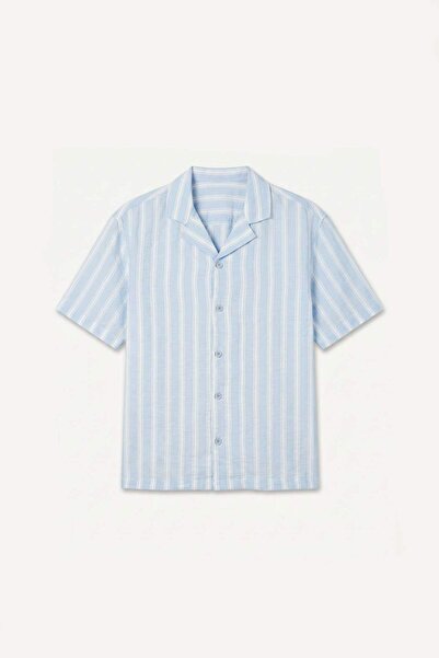 DeFacto Boxy Fit Apaş Collar Printed Striped Short Sleeve Shirt G4141Ax26Au