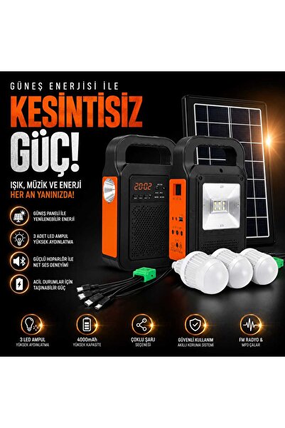 instatech Güneş Enerjili Solar Kamp Lambası Powerbank FM Radyo Bluetooth Hopa...