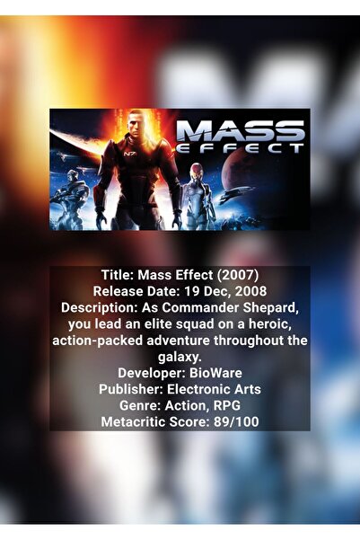OEM Αφίσα Ινφογραφικού Σχεδίου Mass Effect, Βιντεοπαιχνίδι RPG, Μινιμαλιστικό...