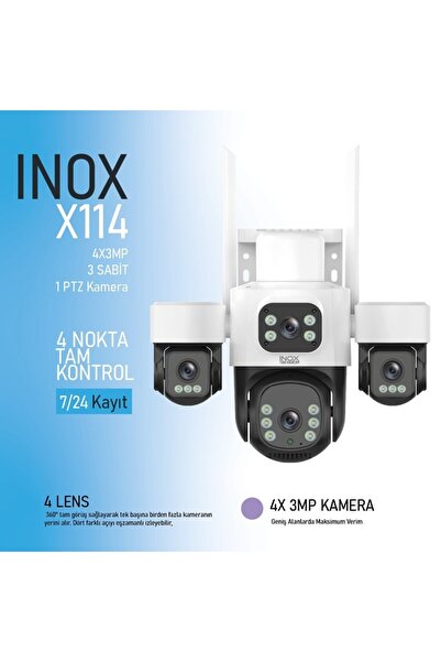 inox X114 3+3+3+3 MP Dört Lensli 3.6mm WiFi PTZ Kamera