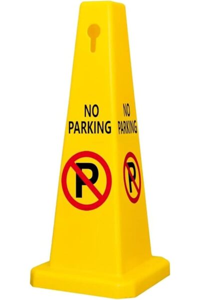 festive No Parking Cone | Yellow No Parking Sign with 4 Sides View | Easily N...