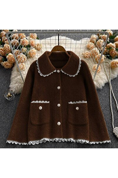 NATUFIAN STORE Women's Soft Knitwear Basic Cardigan with Ruffled Edges
