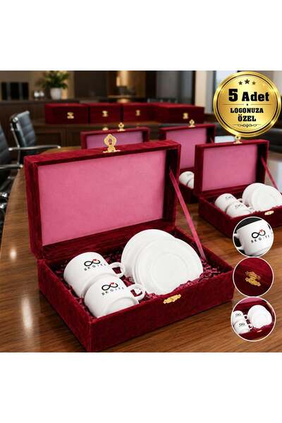 Bk Gift 5 Pieces of Double Coffee Cups Set with Burgundy Velvet Box, Personal...